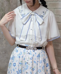 ネモフィラ刺繍ブラウス【予約】(白-F)