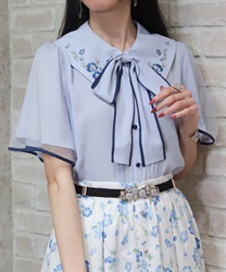 ネモフィラ刺繍ブラウス【予約】(サックス-F)