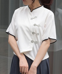 チャイナボタンショートブラウス【WEB先行販売】(白-F)