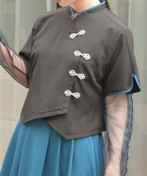 チャイナボタンショートブラウス【WEB先行販売】(黒-F)