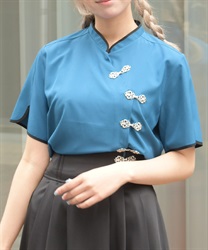 チャイナボタンショートブラウス【WEB先行販売】(ブルーグリーン-F)
