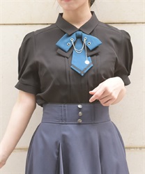 チェーンタイセットブラウス(黒-M)