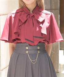 リボン×フラシ半袖ブラウス【WEB先行販売】(赤-M)