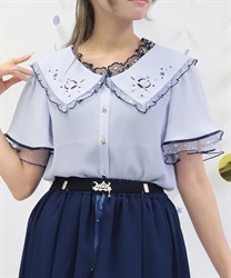 ルミナスムーン刺繍ブラウス【予約】(サックス-F)