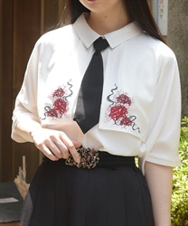 彼岸花刺繍ネクタイブラウス【WEB先行販売】(白-F)