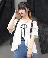 オフショルフレア袖トップス(白-M)