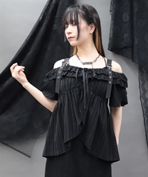 オフショルフレア袖トップス(黒-M)