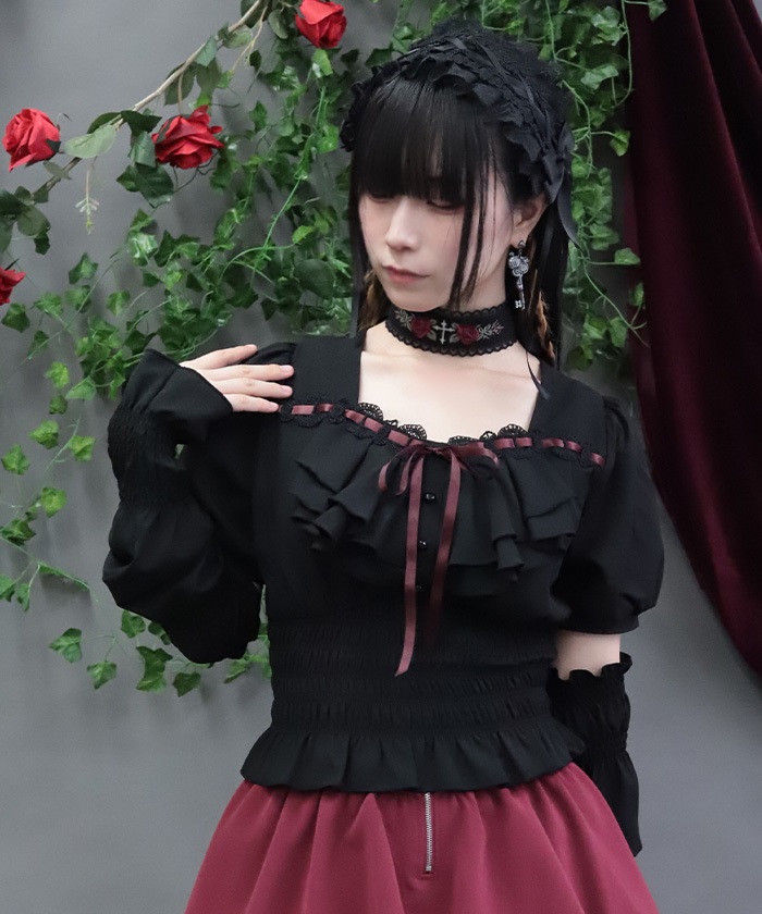 axes femme ゴスロリ コルセット風ブラウス 黒 レース 姫系　薔薇 ブラウス 薔薇 | axes femme(アクシーズファム)公式onlineshop