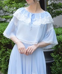 配色レース楊柳フリルブラウス【WEB先行販売】(サックス-F)