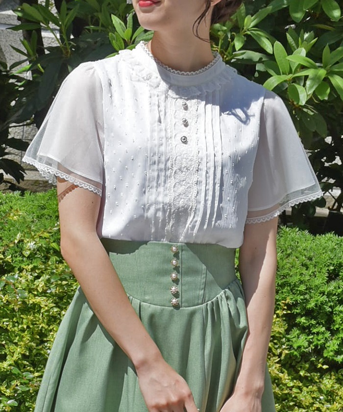 フレア袖ドットドビーブラウス | outlet | axes femme online shop フレア袖ドットドビーブラウス | outlet | axes femme online shop