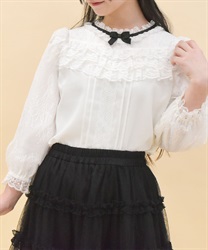 レーシーフリルスタンドブラウス【2点10%OFF対象商品】(白-M)