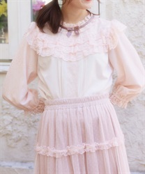 レーシーフリルスタンドブラウス【2点10%OFF対象商品】(ピンク-M)