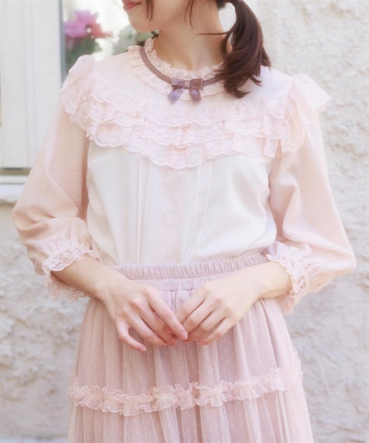 レーシーフリルスタンドブラウス【2点10%OFF対象商品】