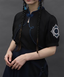 麻雀牌刺繍ブラウス(黒-M)