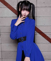 襟金具フィッシュテールブラウス【期間限定価格】(ブルー-M)