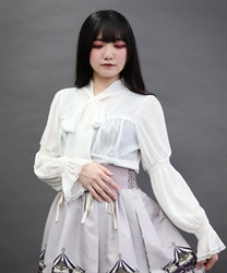 シャーリングボウタイブラウス【期間限定価格】(白-M)
