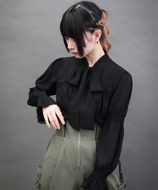 シャーリングボウタイブラウス | axes femme online shop