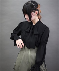 シャーリングボウタイブラウス【期間限定価格】(黒-M)