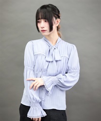 シャーリングボウタイブラウス【期間限定価格】(ラベンダー-M)
