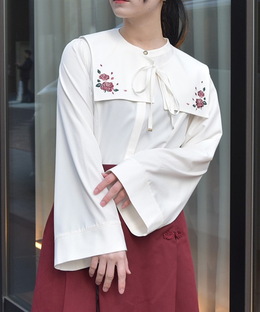 薔薇刺繍付け襟セットブラウス | レディース服・レディース 薔薇刺繍付け襟セットブラウス | レディース服・レディース
