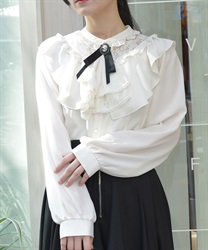 ジャボブローチ付きフリルブラウス | レディース服・レディース ジャボブローチ付きフリルブラウス | レディース服・レディース