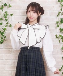 配色ピコレースボウタイブラウス【予約】(白-M)