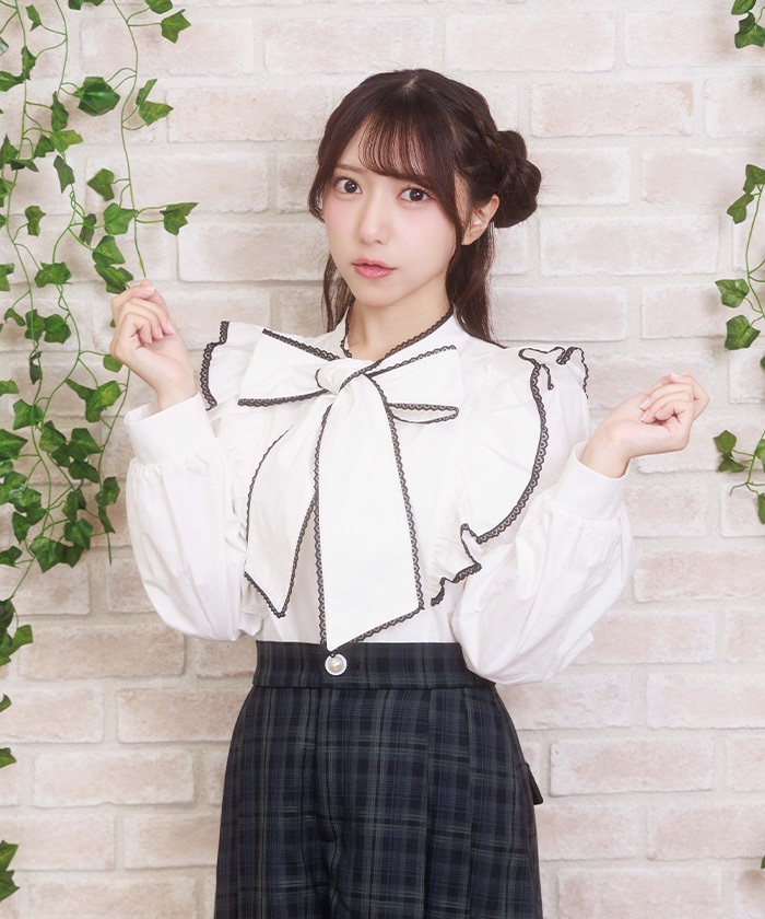配色ピコレースボウタイブラウス