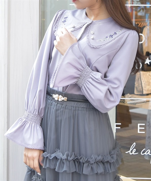 ローズ刺繍ビッグカラーブラウス | レディース服・レディース ローズ刺繍ビッグカラーブラウス | レディース服・レディース