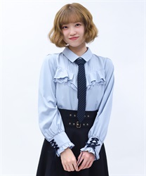 ２ＷＡＹストライプタイ付ブラウス(サックス-M)