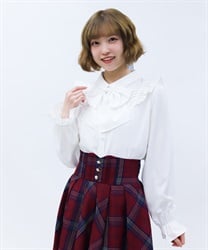 ビッグリボン付き丸襟ブラウス(白-M)