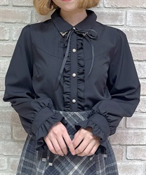 金具使い襟ブラウス(黒-M)