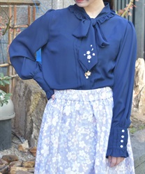 サクラ刺繍リボンブラウス(紺-F)