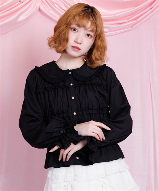シャーリングフリル丸襟ブラウス【予約】 | POETIQUE | axes femme