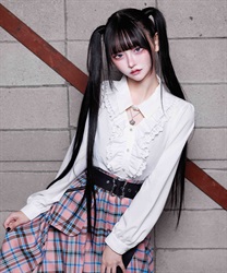 ハートチャームフリルブラウス(白-M)