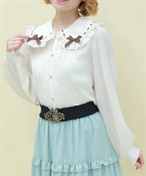 チョコレートリボン丸襟ブラウス(生成り-M)