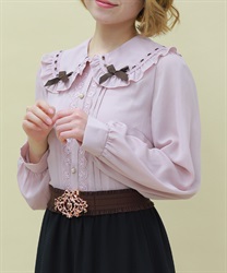 チョコレートリボン丸襟ブラウス(ピンク-M)