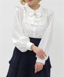 リボンジャボ付きブラウス(白-M)