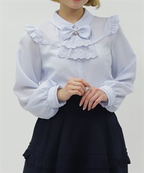 リボンジャボ付きブラウス(サックス-M)