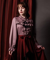 リボン×ジャボブローチ付ブラウス【予約】(ピンク-M)