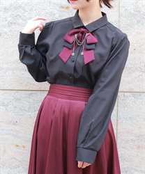 チェーン×リボン付ブラウス【WEB先行販売】(黒-M)