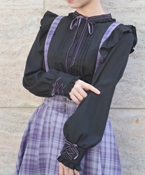 レースアップカフスブラウス【期間限定価格】(黒-M)