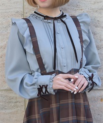 レースアップカフスブラウス【期間限定価格】(ブルーグレー-M)