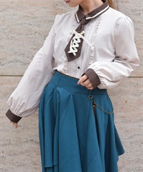 レースアップタイ付ブラウス(ベージュ-M)