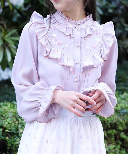 桜刺繍スタンドブラウス【WEB先行販売】 | axes femme online shop