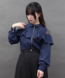 フロントファスナーブラウス(紺-M)