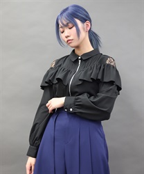 フロントファスナーブラウス(黒-M)