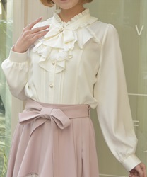 リボンジャボブローチブラウス(白-M)