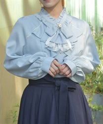 リボンジャボブローチブラウス(サックス-M)