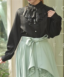 リボンジャボブローチブラウス(黒-M)