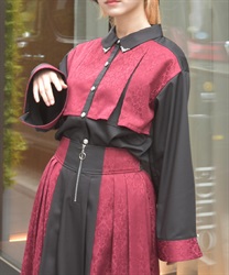 【セットアップ対応】ジャガードブラウス(ワイン-F)